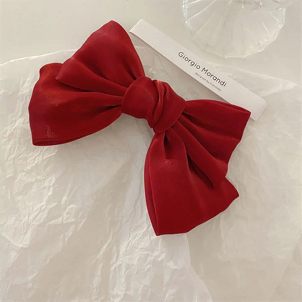 1PC Solid Color Satin Ribbon Big Bows Spring Clips Oversize Hair Pin Retro Hairpin Headwear Wedding Party Hair Accessories - Slobuy