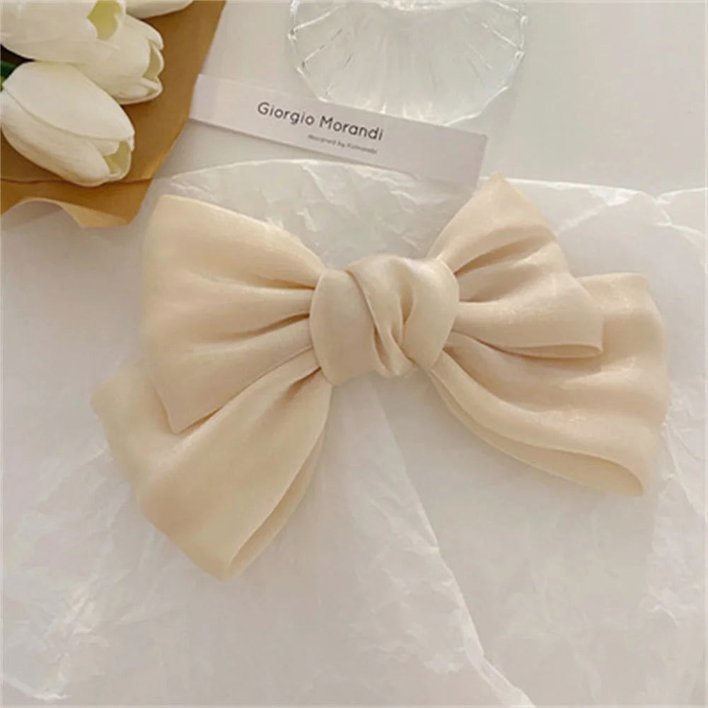 1PC Solid Color Satin Ribbon Big Bows Spring Clips Oversize Hair Pin Retro Hairpin Headwear Wedding Party Hair Accessories - Slobuy
