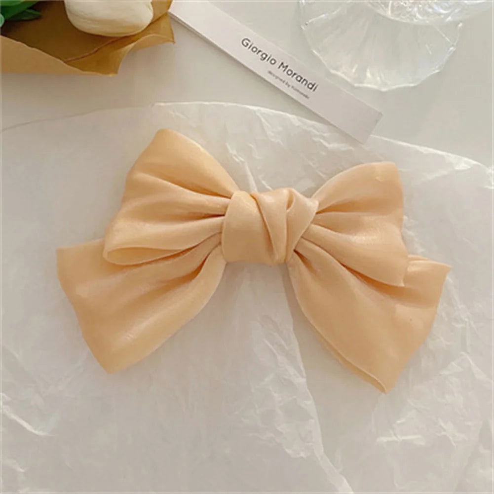 1PC Solid Color Satin Ribbon Big Bows Spring Clips Oversize Hair Pin Retro Hairpin Headwear Wedding Party Hair Accessories - Slobuy