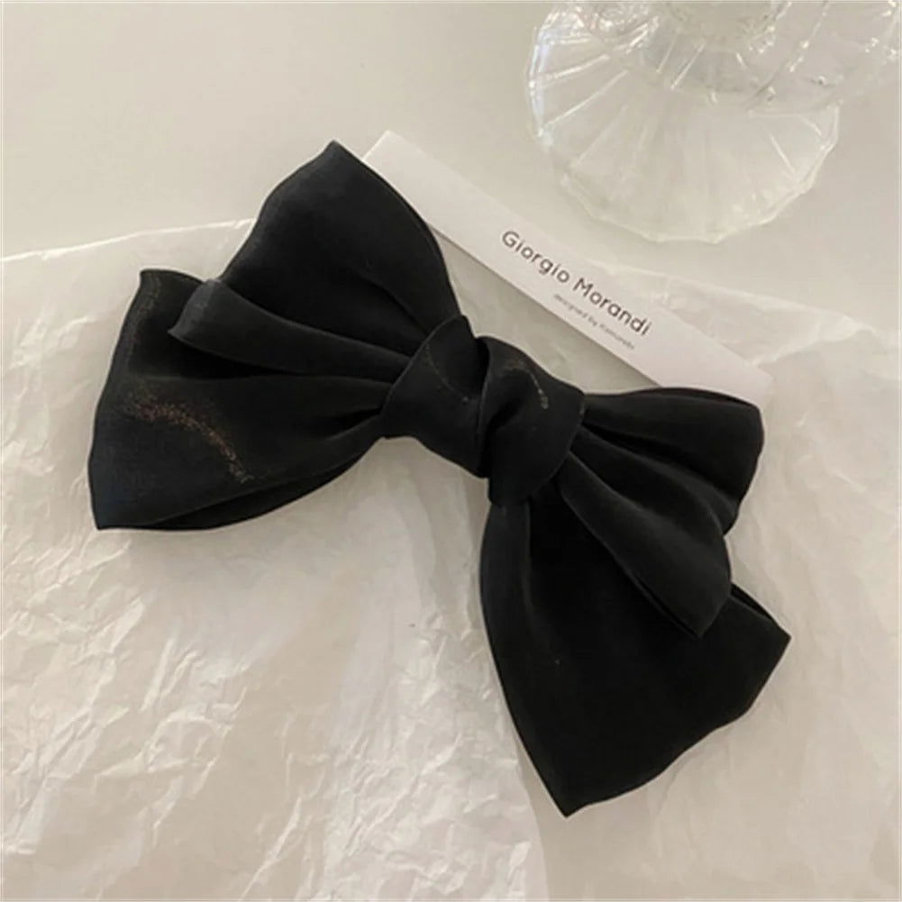 1PC Solid Color Satin Ribbon Big Bows Spring Clips Oversize Hair Pin Retro Hairpin Headwear Wedding Party Hair Accessories - Slobuy