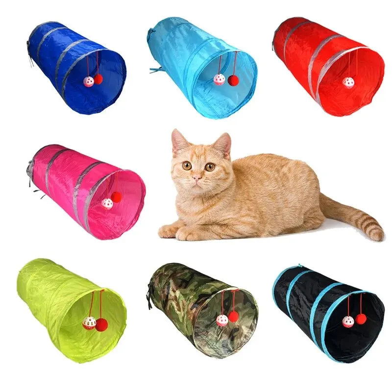 1PC Two-way Retractable Cat Tunnel Toy Cat Interactive Self Hi Ring Paper Foldable Bell Single Layer ( Random Color) - Slobuy