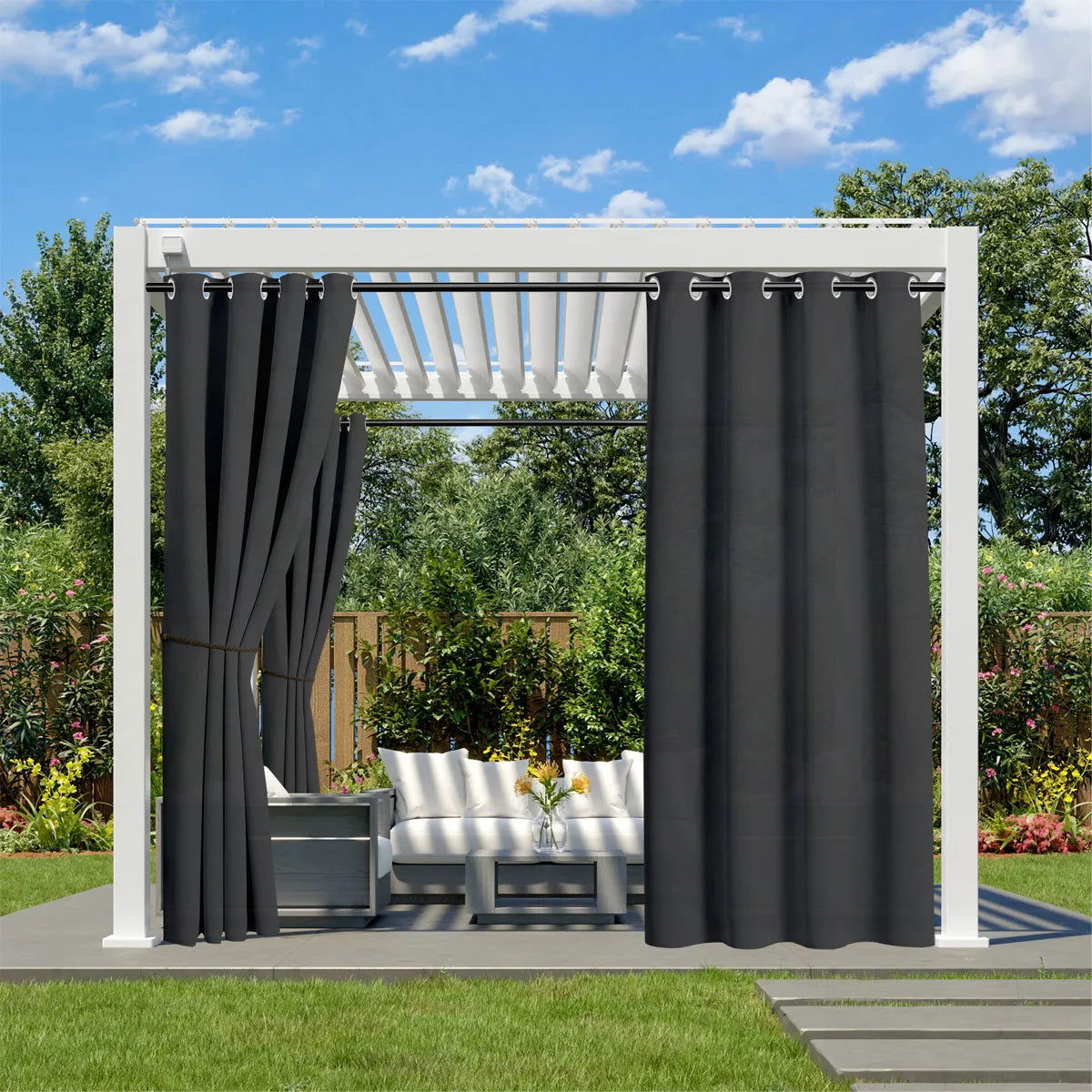 1PC, Waterproof Outdoor Grommet Curtain For Patio Gazebo Front Porch Pergola - Slobuy