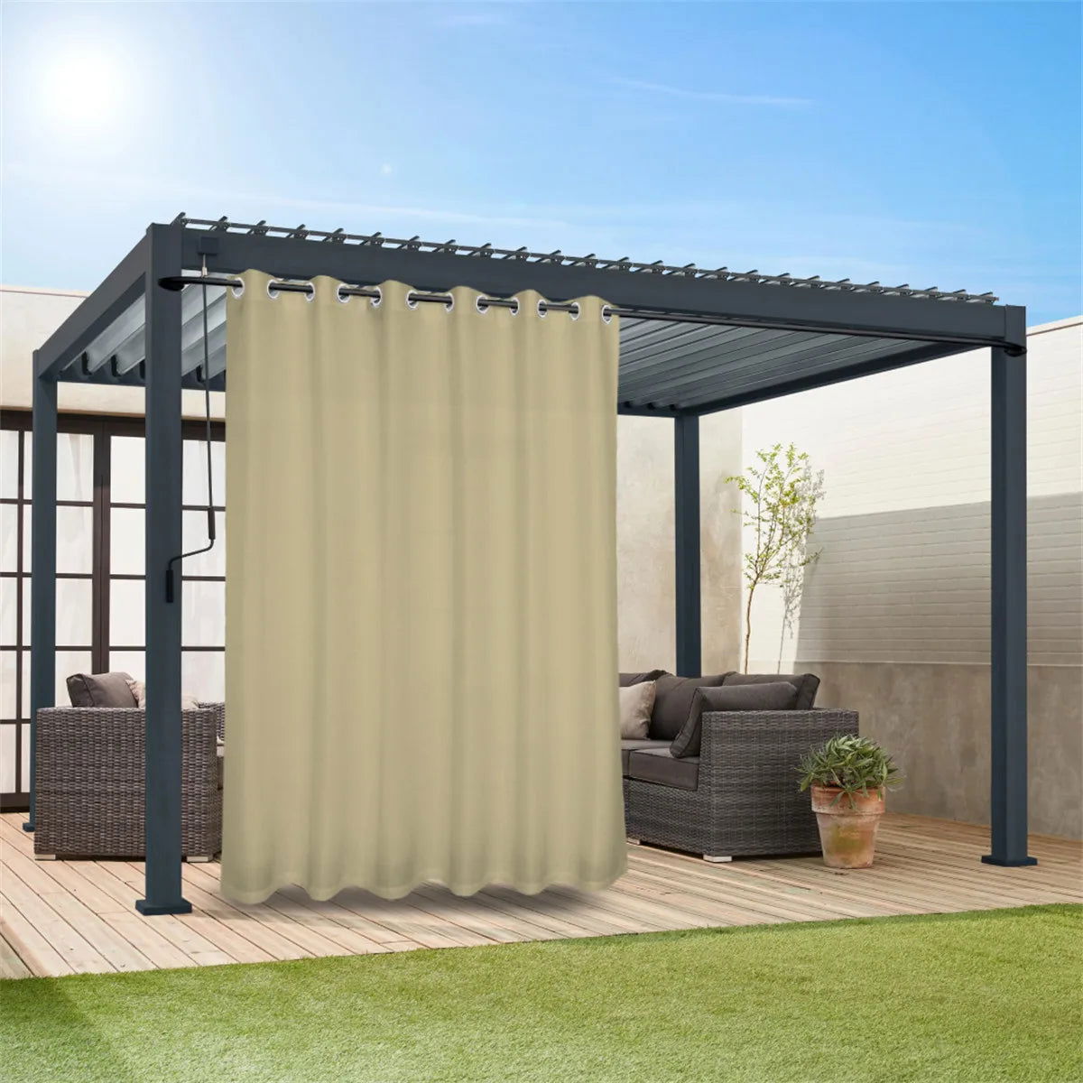 1PC, Waterproof Outdoor Privacy Grommet Top Curtain For Porch, Pergola, Cabana, Patio - Slobuy