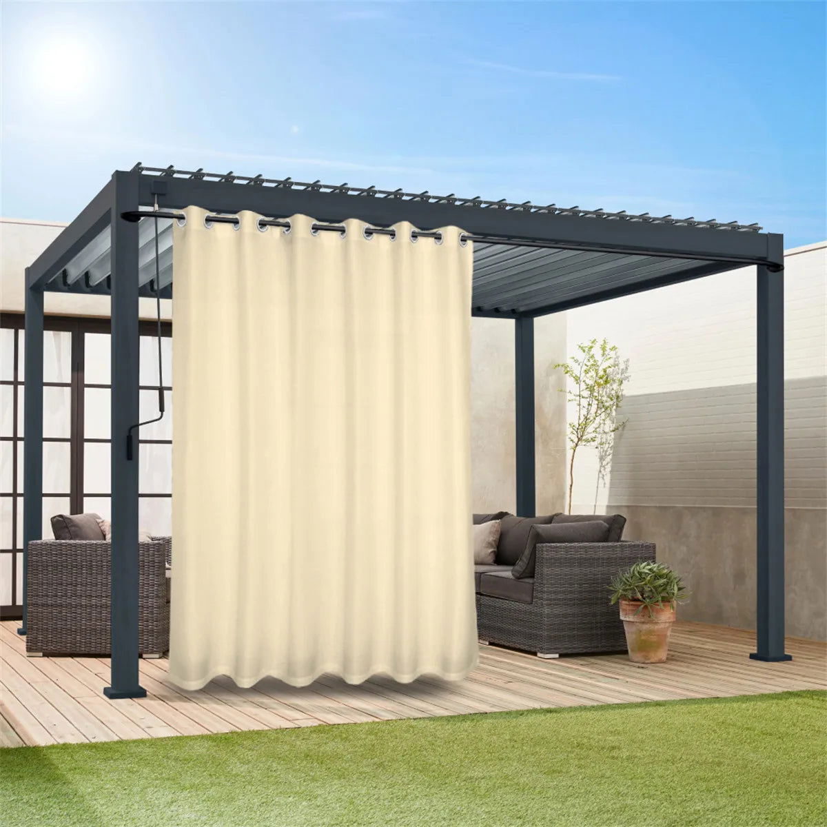 1PC, Waterproof Outdoor Privacy Grommet Top Curtain For Porch, Pergola, Cabana, Patio - Slobuy