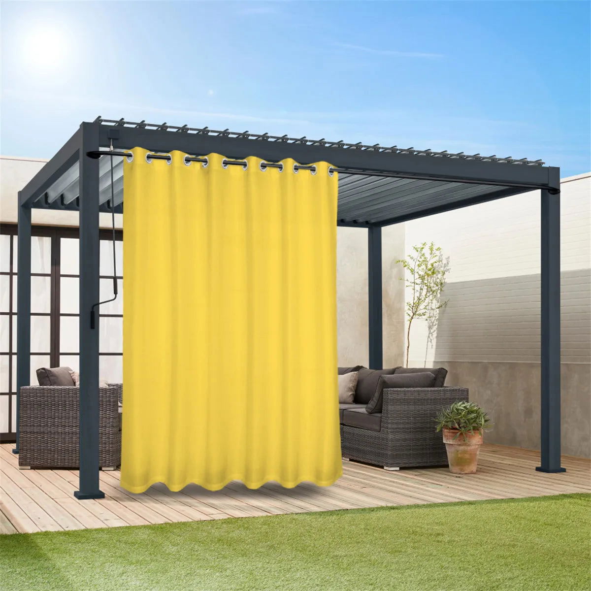 1PC, Waterproof Outdoor Privacy Grommet Top Curtain For Porch, Pergola, Cabana, Patio - Slobuy