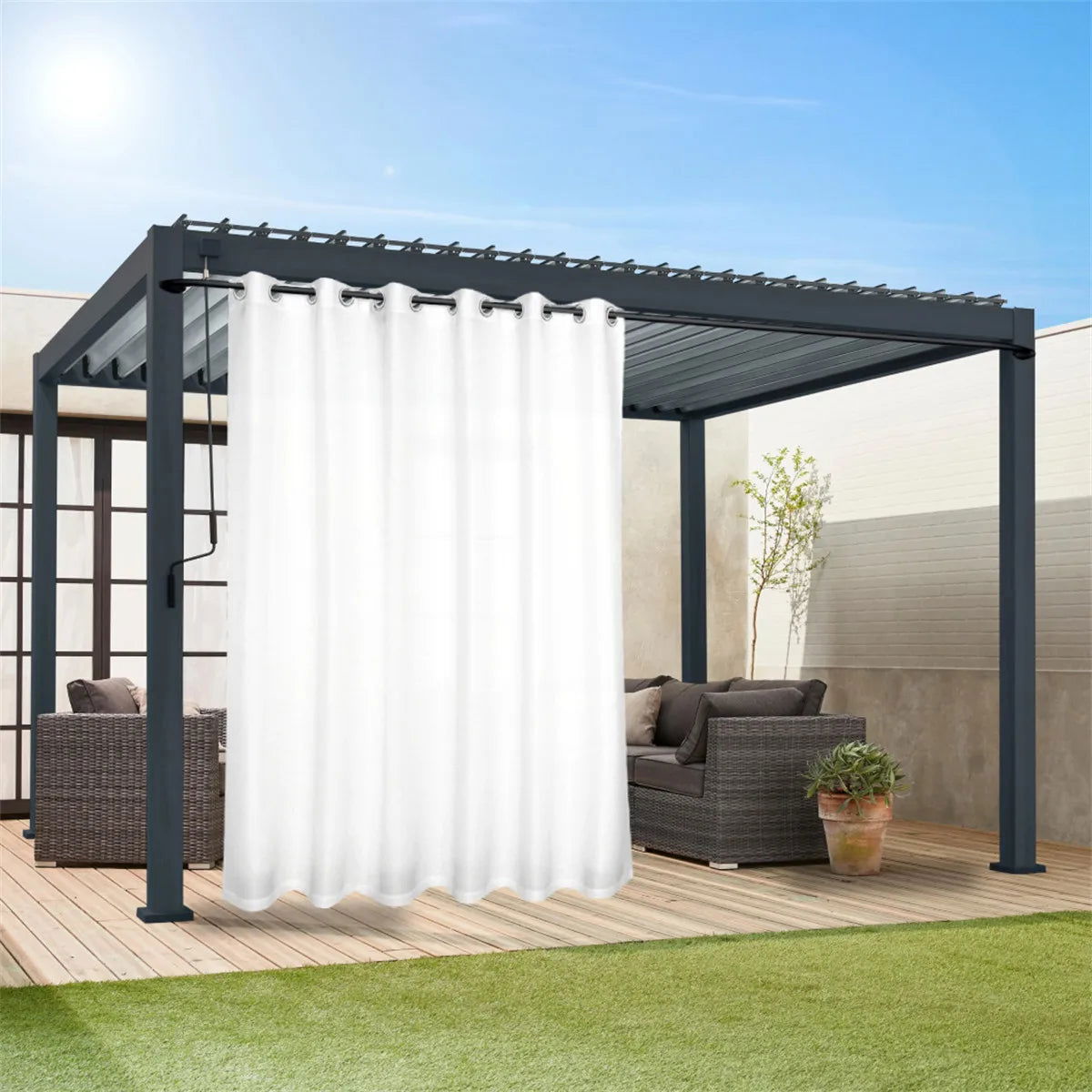 1PC, Waterproof Outdoor Privacy Grommet Top Curtain For Porch, Pergola, Cabana, Patio - Slobuy