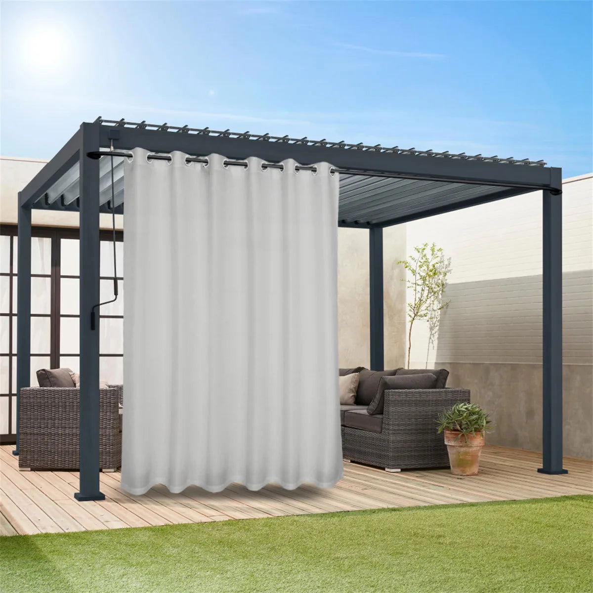 1PC, Waterproof Outdoor Privacy Grommet Top Curtain For Porch, Pergola, Cabana, Patio - Slobuy