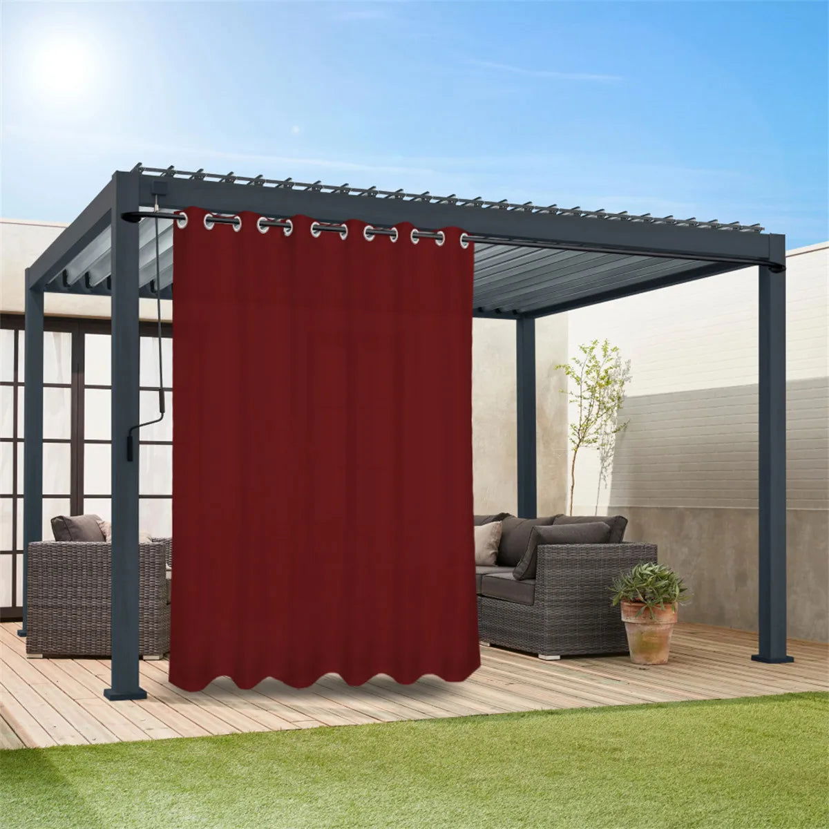 1PC, Waterproof Outdoor Privacy Grommet Top Curtain For Porch, Pergola, Cabana, Patio - Slobuy
