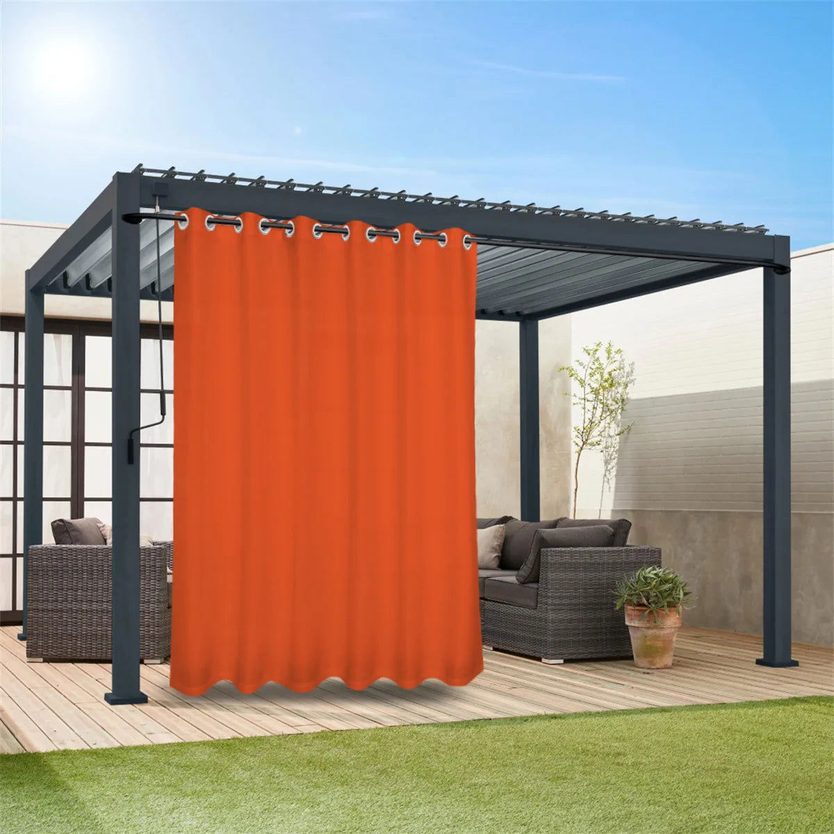 1PC, Waterproof Outdoor Privacy Grommet Top Curtain For Porch, Pergola, Cabana, Patio - Slobuy