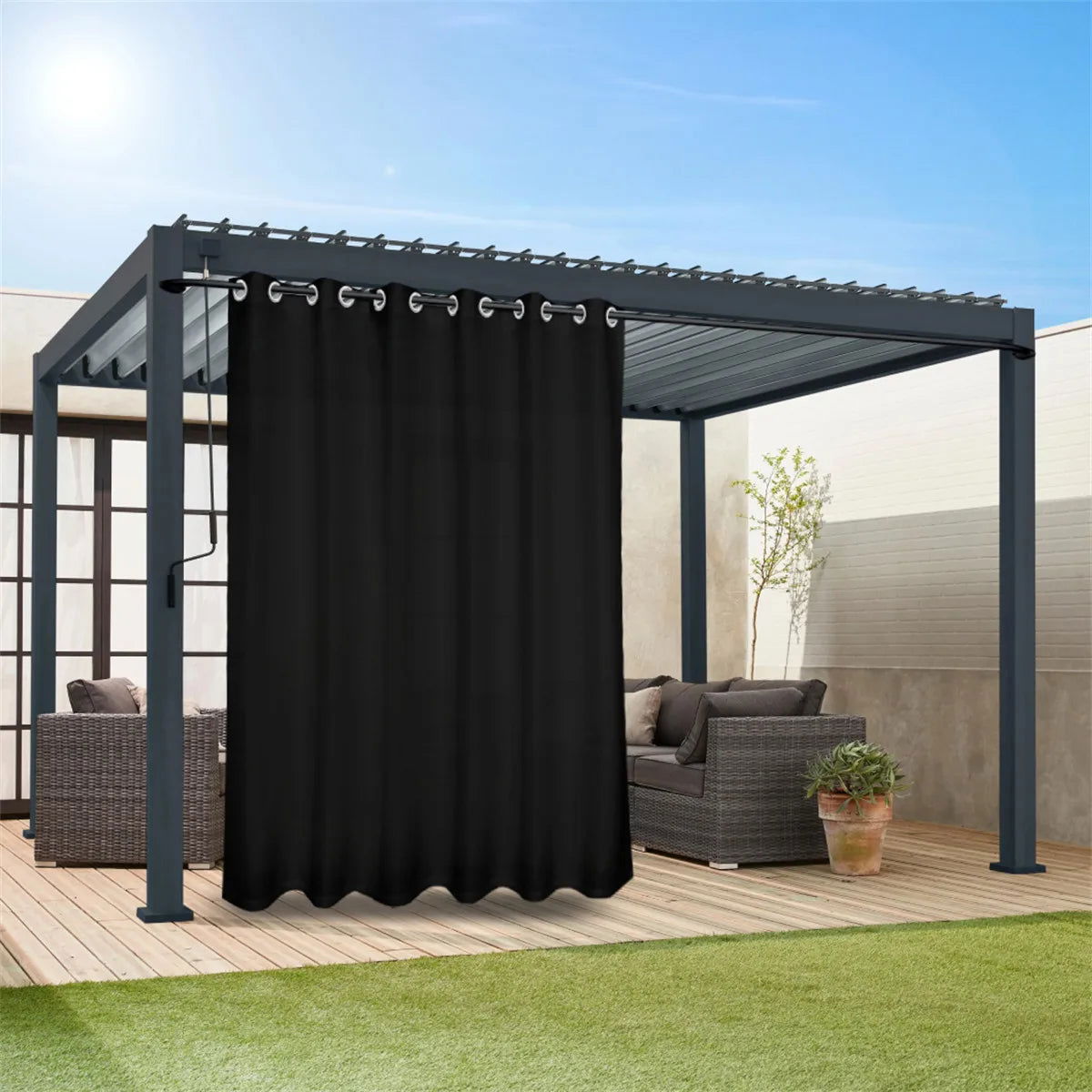 1PC, Waterproof Outdoor Privacy Grommet Top Curtain For Porch, Pergola, Cabana, Patio - Slobuy