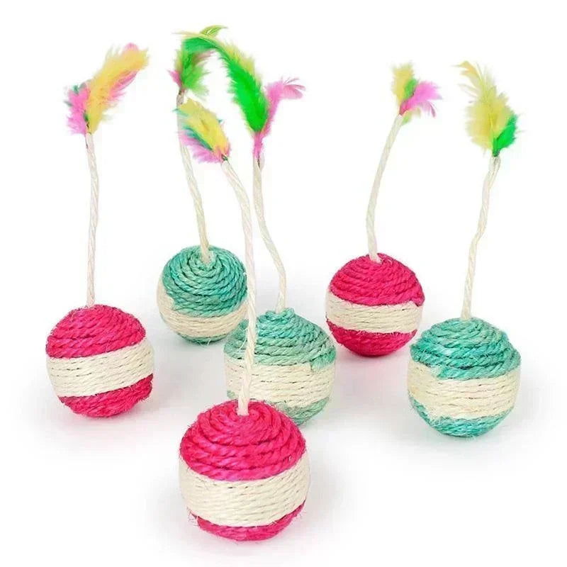 1Pc Cat Toy Sisal Scratching Ball Training Interactive Toy for Kitten Pet Cat Supplies Feather Toy  Cat Toys Interactive - Slobuy