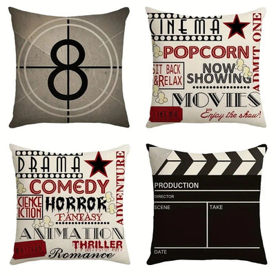 1Pc Linen Retro Movie Throw Pillow Case Single-Sided Printed Pillow Cover For Home Decor Sofa Cushion Cover - Slobuy