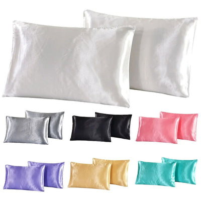 1Pc Queen Satin Silk Pillowcase Pillow Case Cover Home Bedding Smoothy Pillow Rectangle Bedding Pillow - Slobuy