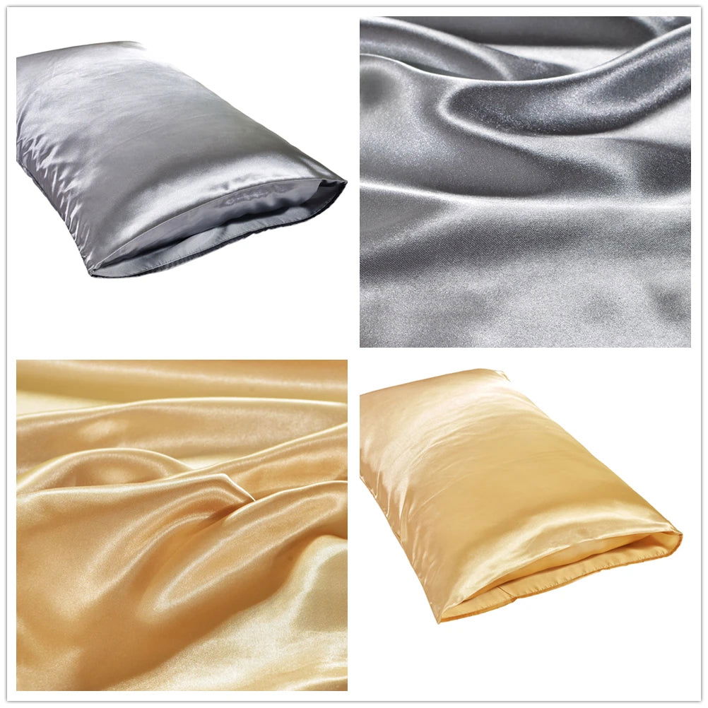 1Pc Queen Satin Silk Pillowcase Pillow Case Cover Home Bedding Smoothy Pillow Rectangle Bedding Pillow - Slobuy
