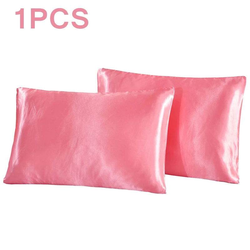 1Pc Queen Satin Silk Pillowcase Pillow Case Cover Home Bedding Smoothy Pillow Rectangle Bedding Pillow - Slobuy