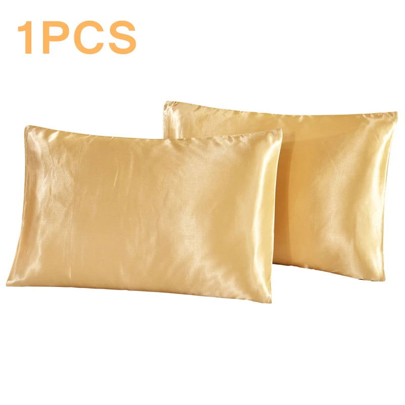1Pc Queen Satin Silk Pillowcase Pillow Case Cover Home Bedding Smoothy Pillow Rectangle Bedding Pillow - Slobuy