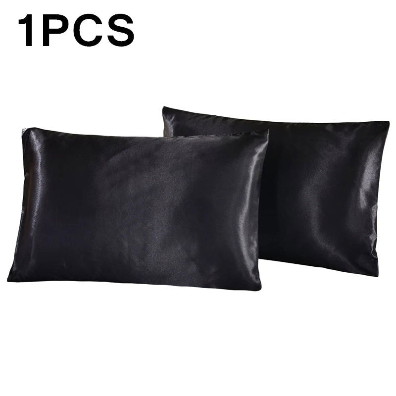 1Pc Queen Satin Silk Pillowcase Pillow Case Cover Home Bedding Smoothy Pillow Rectangle Bedding Pillow - Slobuy