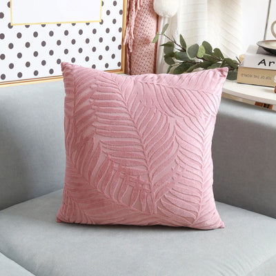 1Pc Velvet Leaf Throw Pillow Covers, Modern Square Decorative Pillowcase, Neutral Palm Cushion Case for Sofa Couch 18 x 18 Inch - Slobuy
