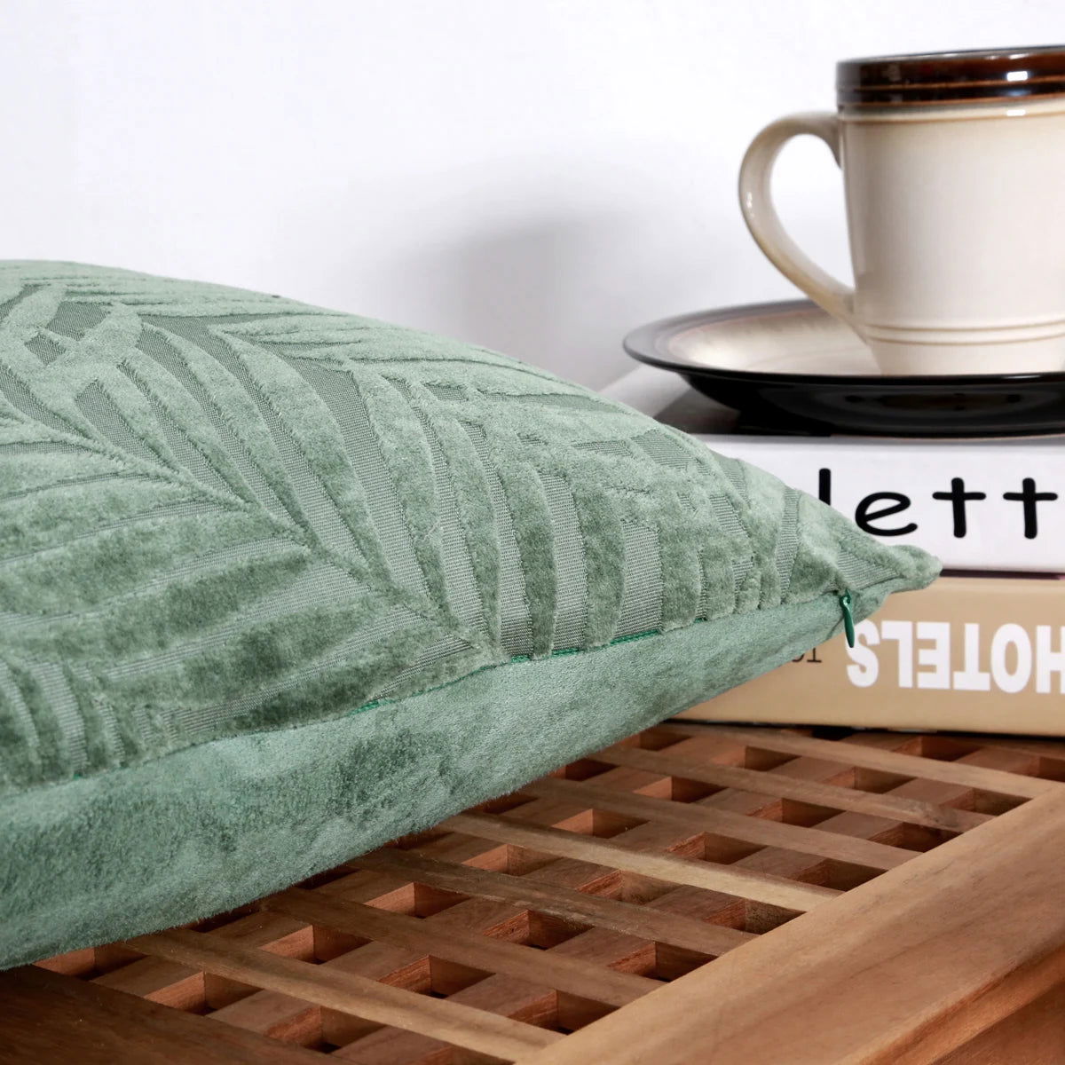 1Pc Velvet Leaf Throw Pillow Covers, Modern Square Decorative Pillowcase, Neutral Palm Cushion Case for Sofa Couch 18 x 18 Inch - Slobuy
