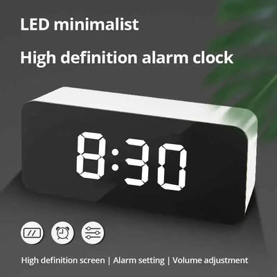 1Pc White LED Mirror Table Clock Snooze Display Time Night Light Desktop USB Alarm Clock Home Decor - Slobuy