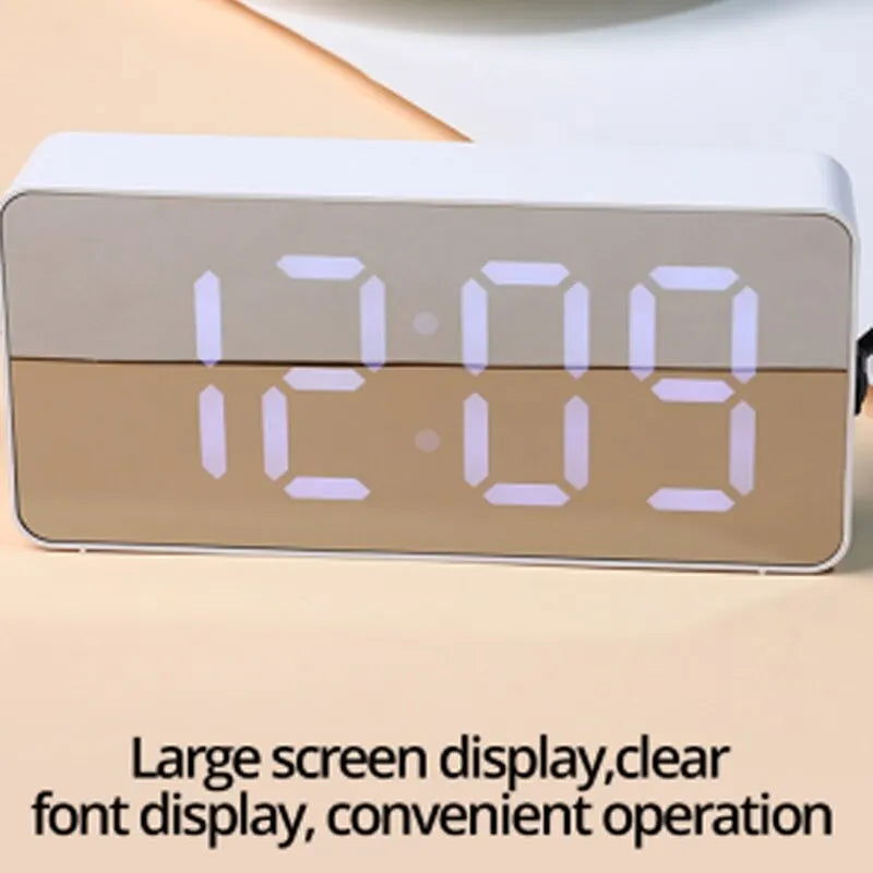 1Pc White LED Mirror Table Clock Snooze Display Time Night Light Desktop USB Alarm Clock Home Decor - Slobuy