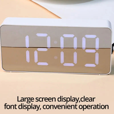 1Pc White LED Mirror Table Clock Snooze Display Time Night Light Desktop USB Alarm Clock Home Decor - Slobuy