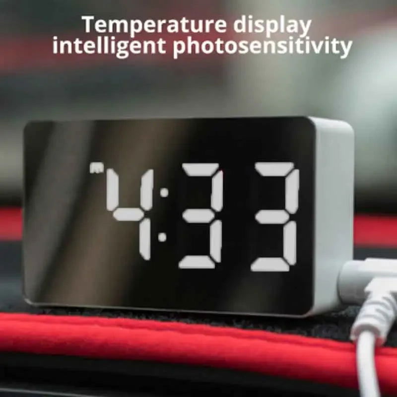 1Pc White LED Mirror Table Clock Snooze Display Time Night Light Desktop USB Alarm Clock Home Decor - Slobuy