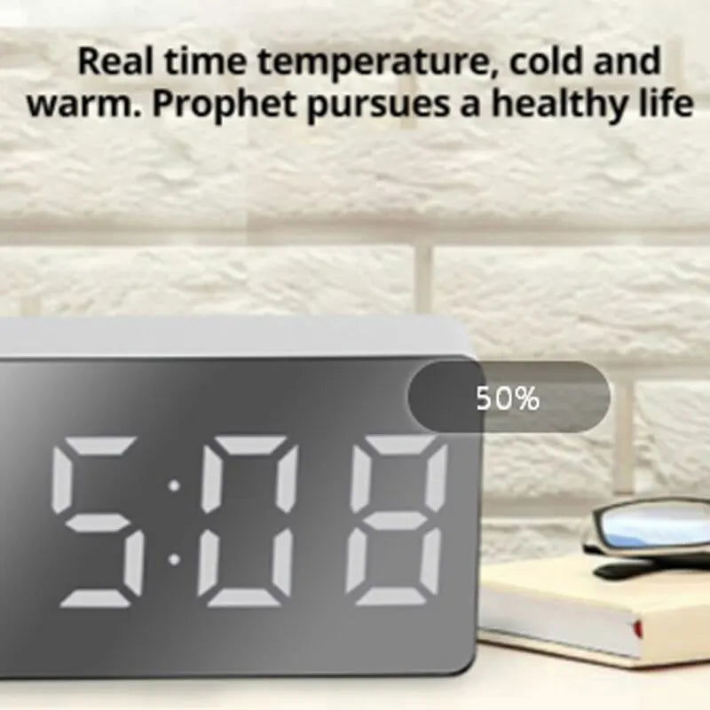 1Pc White LED Mirror Table Clock Snooze Display Time Night Light Desktop USB Alarm Clock Home Decor - Slobuy