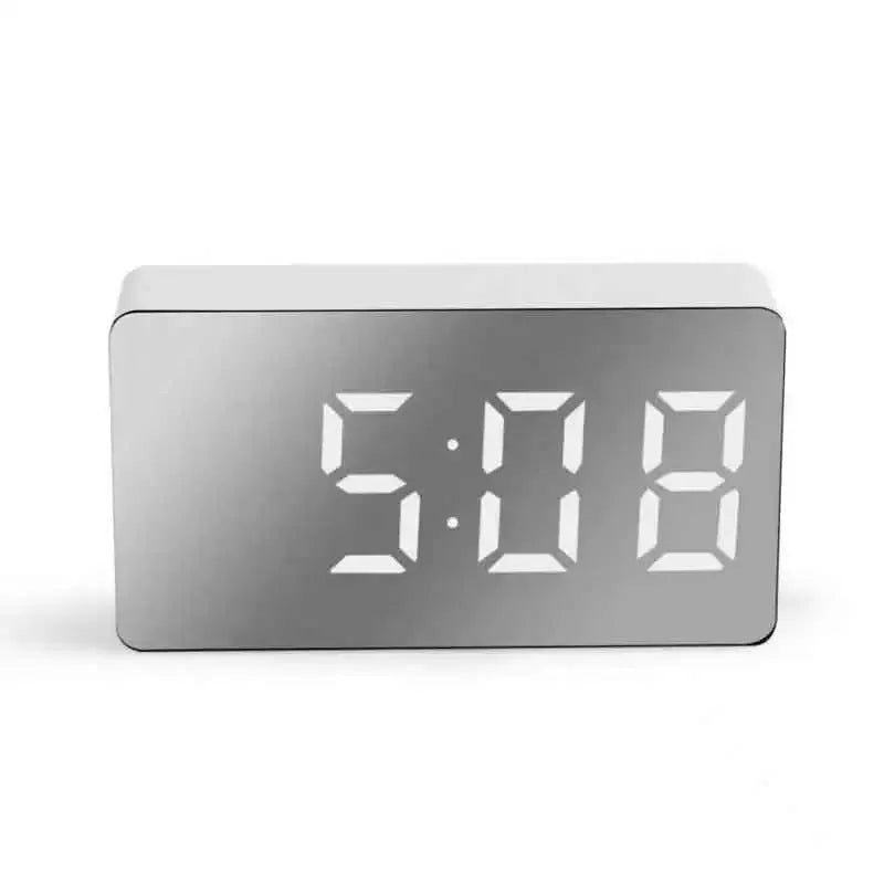 1Pc White LED Mirror Table Clock Snooze Display Time Night Light Desktop USB Alarm Clock Home Decor - Slobuy