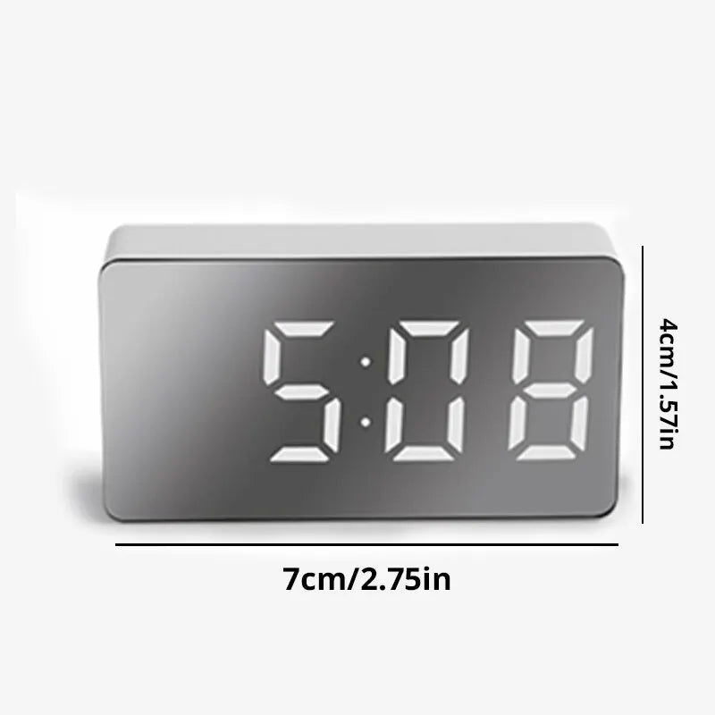 1Pc White LED Mirror Table Clock Snooze Display Time Night Light Desktop USB Alarm Clock Home Decor - Slobuy