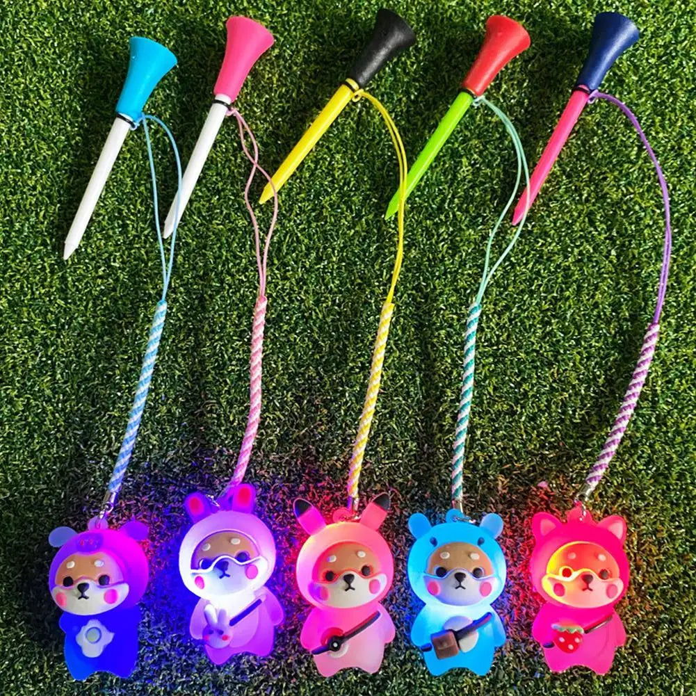 1Pcs Golf Rubber Tees With Flashing Light Cartoon Cute Prevent Loss Golf Ball Holder With Braided Rope Outdoor Golf Accessory - Slobuy