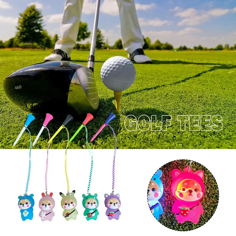 1Pcs Golf Rubber Tees With Flashing Light Cartoon Cute Prevent Loss Golf Ball Holder With Braided Rope Outdoor Golf Accessory - Slobuy