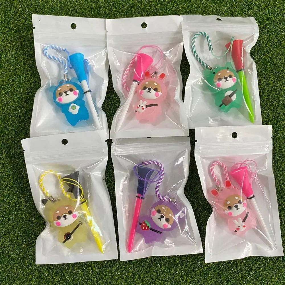 1Pcs Golf Rubber Tees With Flashing Light Cartoon Cute Prevent Loss Golf Ball Holder With Braided Rope Outdoor Golf Accessory - Slobuy