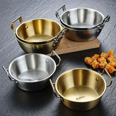 1Pcs Korean Style Cuisine Bowl Durable Stainless Steel Rice Wine Bowls Household Double Ear Snacks Plate - Slobuy