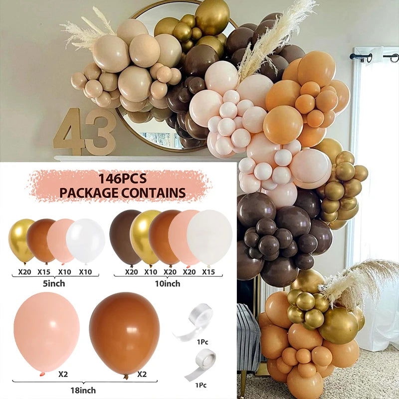 1Set Coffee Brown Balloon Garland Arch Kit Latex Balloon Globos Birthday Party Decoration Wedding Party Kid Baby Shower Supplies - Slobuy