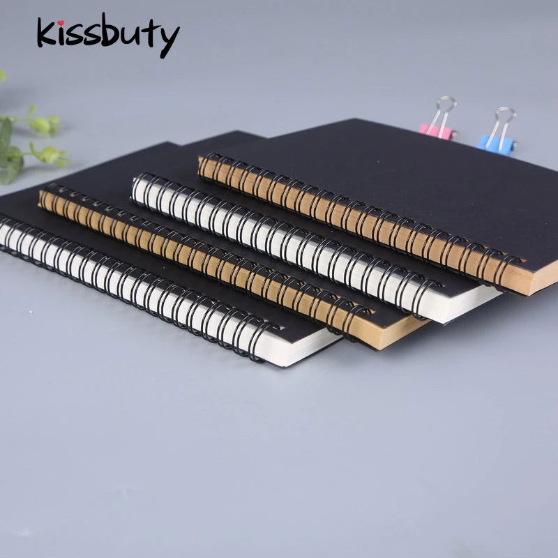 1 Book Retro Spiral Coil Kraft Paper Notebook Sketchbook Painting Diary Drawing Painting Graffiti Office School Stationery - Slobuy
