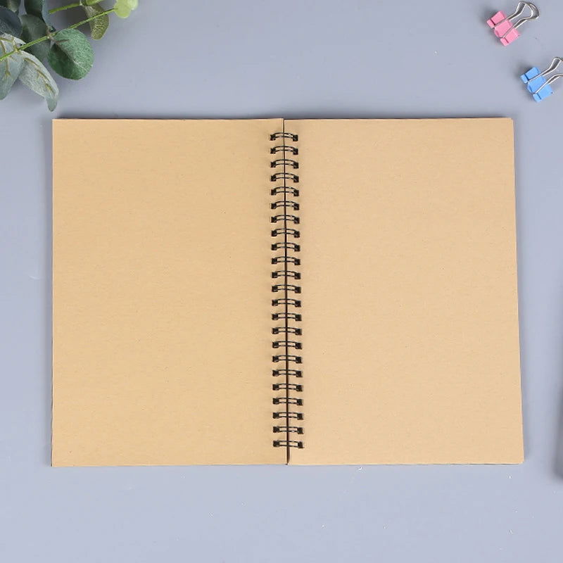 1 Book Retro Spiral Coil Kraft Paper Notebook Sketchbook Painting Diary Drawing Painting Graffiti Office School Stationery - Slobuy