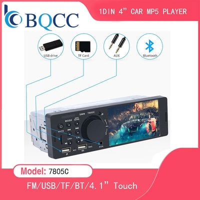 1 Din 4Inch Car Radio Touch Screen Bluetooth Music Handsfree MP5 Player TF USB Charging Remote Audio System ISO Head Unit 7805C - Slobuy