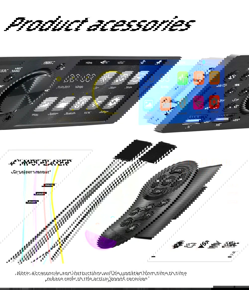 1 Din 4Inch Car Radio Touch Screen Bluetooth Music Handsfree MP5 Player TF USB Charging Remote Audio System ISO Head Unit 7805C - Slobuy