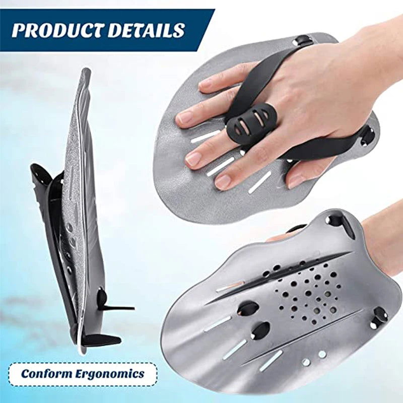 1 Pair Swimming Training Paddles Swim Hand Paddles Snorkeling Diving Gloves Fin Flipper Sports Silicone Palm Adjustable Straps - Slobuy