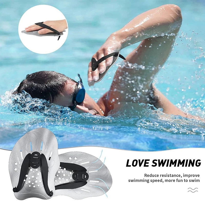 1 Pair Swimming Training Paddles Swim Hand Paddles Snorkeling Diving Gloves Fin Flipper Sports Silicone Palm Adjustable Straps - Slobuy
