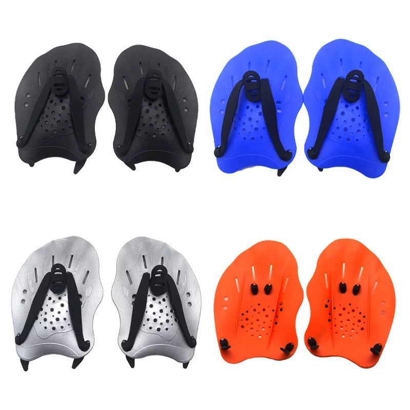 1 Pair Swimming Training Paddles Swim Hand Paddles Snorkeling Diving Gloves Fin Flipper Sports Silicone Palm Adjustable Straps - Slobuy