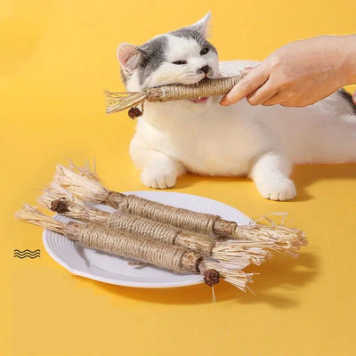 1 Pc Cat Toys Silvervine Chew Stick Polygonum Kitty Raffia Grass Pet Supplies Cleaning Teeth Stick Pet Bite Cat Toy Hemp Rope - Slobuy