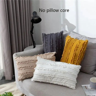 1 Piece Bohemian Style Cotton Linen Pillowcase Inset Style Pillowcase Without Pillow Core Cut Flower Tassel Sofa Pillowcase - Slobuy
