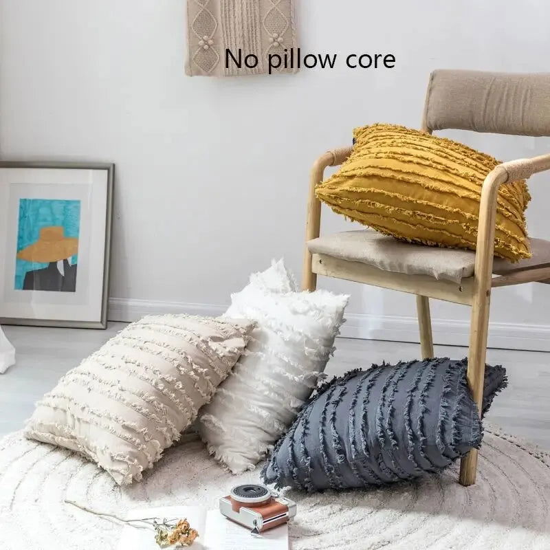 1 Piece Bohemian Style Cotton Linen Pillowcase Inset Style Pillowcase Without Pillow Core Cut Flower Tassel Sofa Pillowcase - Slobuy