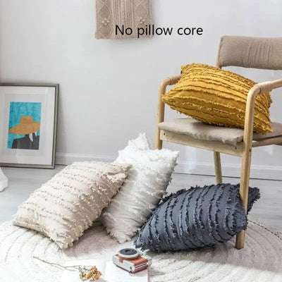 1 Piece Bohemian Style Cotton Linen Pillowcase Inset Style Pillowcase Without Pillow Core Cut Flower Tassel Sofa Pillowcase - Slobuy