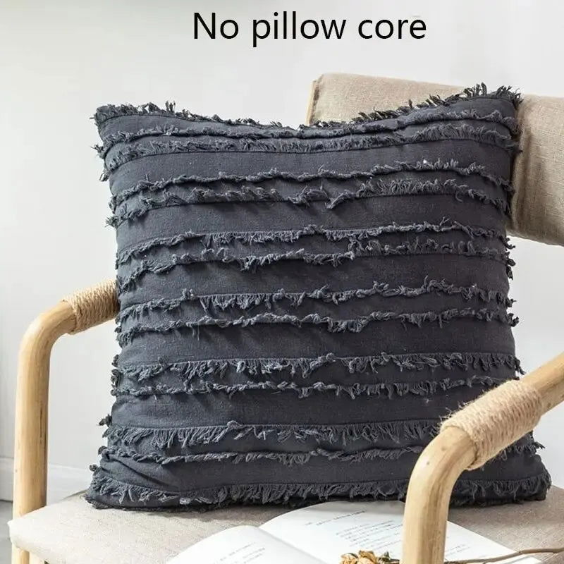 1 Piece Bohemian Style Cotton Linen Pillowcase Inset Style Pillowcase Without Pillow Core Cut Flower Tassel Sofa Pillowcase - Slobuy