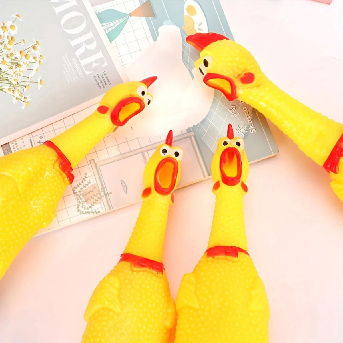1 Piece Funny Yellow Squeaking Rubber Squeezing Chicken Toy Weird Squeaking Chicken - Slobuy