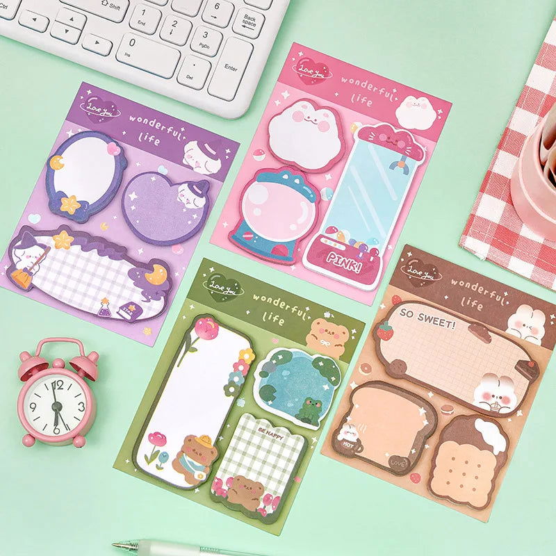 1 Piece Lytwtw's Cartoon Adhesive Cute Kawaii Animals Notes Notepad Memo Pad Office School Supplies Stationery Sticker - Slobuy
