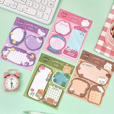 1 Piece Lytwtw's Cartoon Adhesive Cute Kawaii Animals Notes Notepad Memo Pad Office School Supplies Stationery Sticker - Slobuy